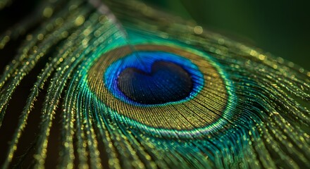 Obraz premium Close up of a peacock feather showing vibrant colors and intricate details of the feather structure