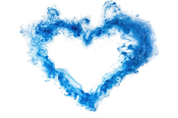 Fototapeta premium Blue smoke heart shape isolated on transparent background. Blue smoke forming a heart shape isolated on white background.