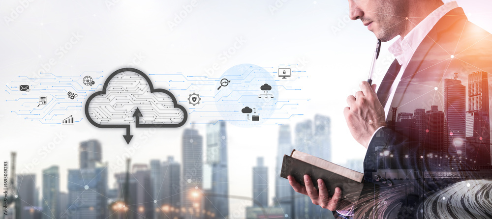 Poster cloud computing enables digital growth with secure data storage, scalable infrastructure, and strate