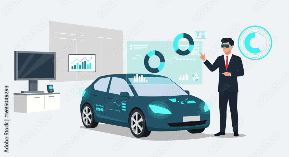 Poster futuristic car design and technology development using augmented reality interface