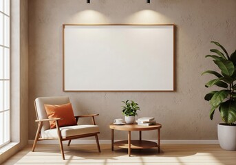 Modern living room interior mockup, perfect for artwork or advertising display