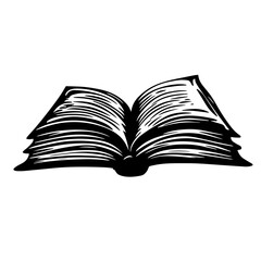 Open book silhouette – vintage pages spread icon, reading literature illustration for library logo, publishing house branding, print design