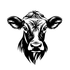 Cow head silhouette – friendly cattle face icon, farm animal vector illustration for dairy logo, butcher shop label or countryside poster design