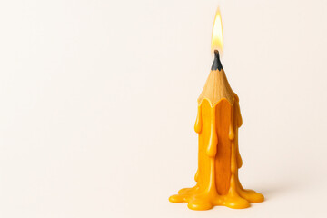 Obraz premium A burning pencil that melts like a candle. Space for text.