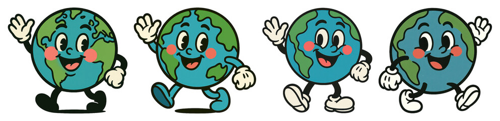 Fototapeta premium PNG Happy Earth cartoon characters, element set on transparent background