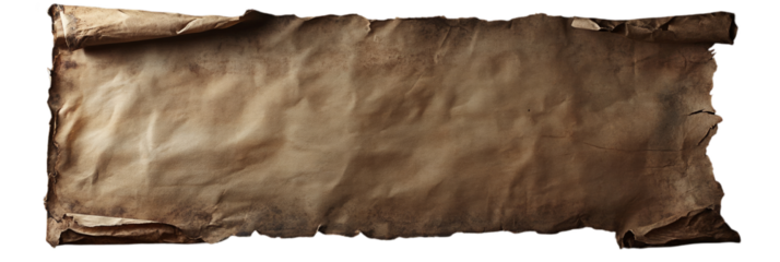 Ancient Scroll Unfurled with Textured Edges Captured in Natural Light on Transparent Background