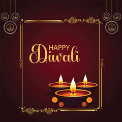 Happy Diwali Celebration with Lit Oil Lamps