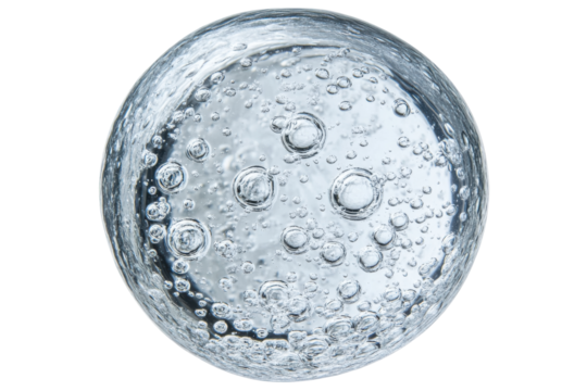 Clear oval glass bubble paperweight isolated on transparent background. Clear water bubbles isolated on white background.