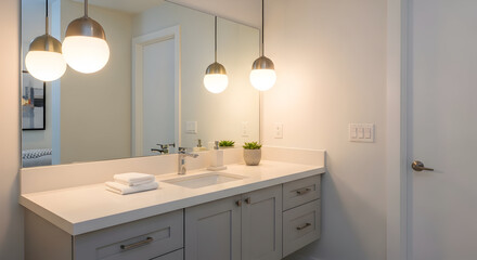 Elegant Bathroom Interior With Modern Lighting and Contemporary Sink Area Design