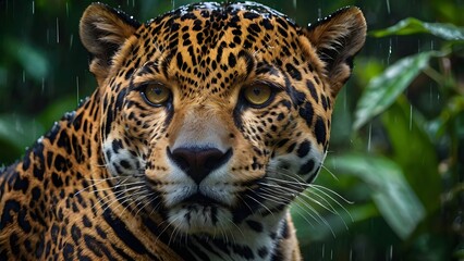 Obraz premium Closeup Portrait of Jaguar in the Amazon Rainforest – Stunning Wildlife Photography