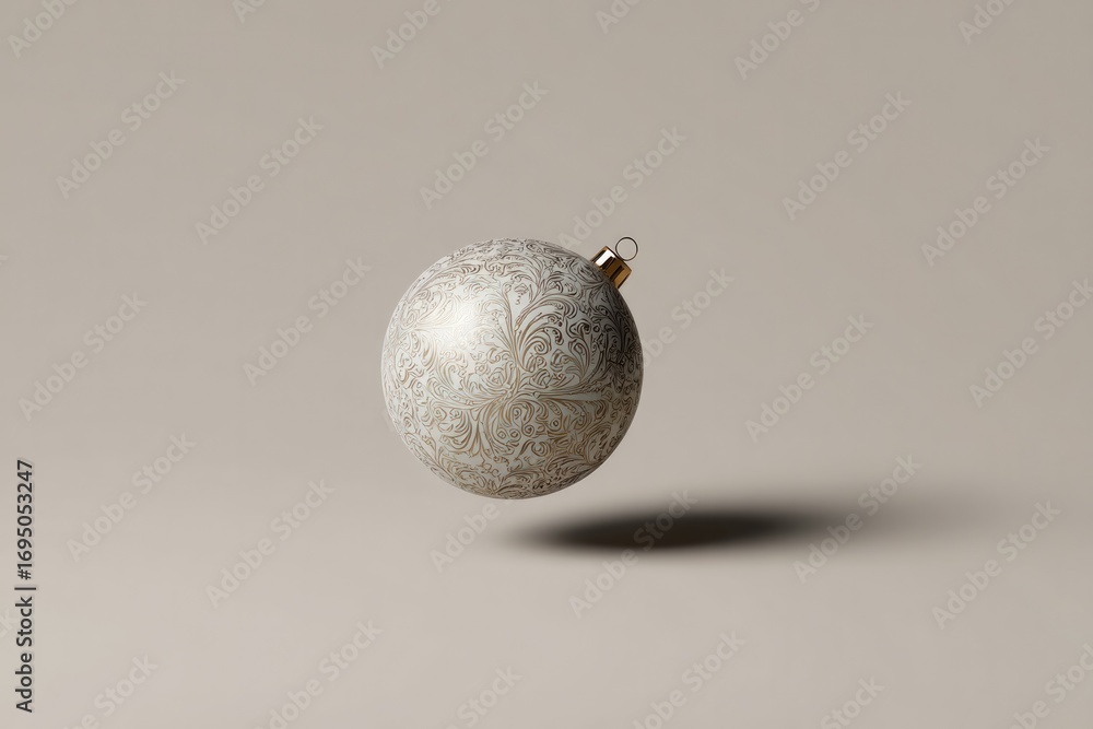Poster floating spherical object with textured surface and subtle shado