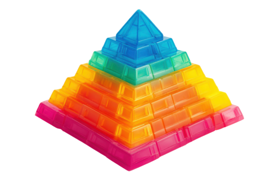 Colorful geometric pyramid toy isolated on transparent background. Colorful toy pyramid isolated on white background.