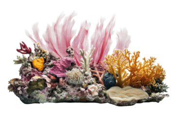 Vibrant coral reef ecosystem isolated on transparent background. Coral reef isolated on white background.