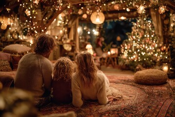 Family celebrating New Year at home joyful