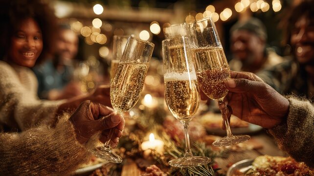 Family toasting with champagne on New Years