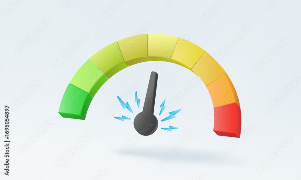 Poster 3d vector performance meter test status isolated on pastel background. satisfaction quality fast, ri
