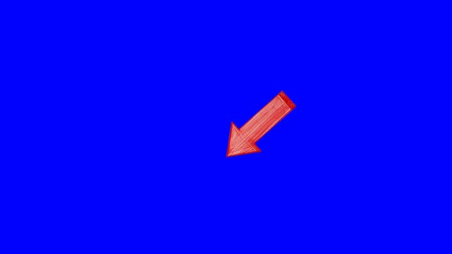 Dynamic red arrow indicating a downward direction pulsates with energy against a vibrant blue screen, perfect for highlighting trends, progress, or important information.