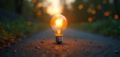 Glowing light bulb at crossroads symbolizing critical thinking, business strategy, and decision-making. Represents innovation, guidance, and choosing the right path for success and growth.