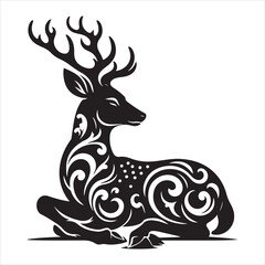 Fototapeta premium siting deer Silhouette Vector Art, and Graphic, vector black color silhouette 