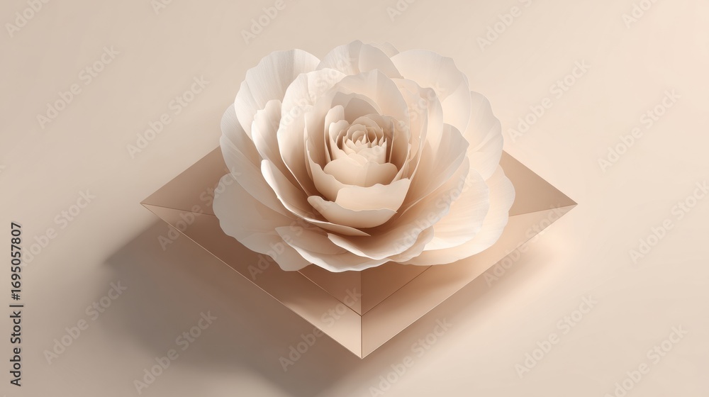 Poster elegant paper flower arrangement displayed on a soft beige surface in a minimalist setting during da
