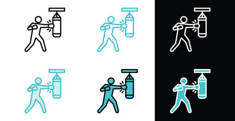 Training with a punching bag icon in line and fill style