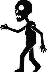 Zombie silhouette cartoon, black undead figure, clawed monster pose, horror vector graphic, cad drawing flat illustration, Halloween theme art