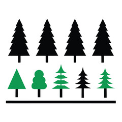 Obraz premium Assortment of simple tree icons in black and green