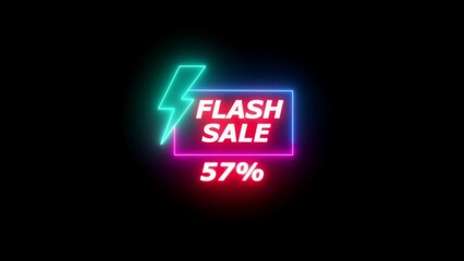 Neon flash sale announcement with 57 percent discount percentage