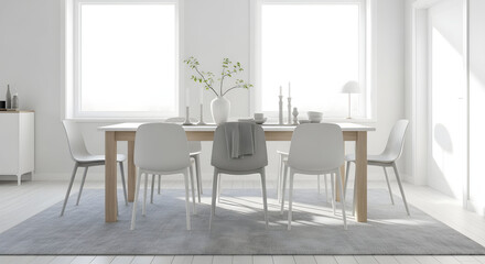 Elegant Interior Design Depicting a Serene Dining Area with Natural Light