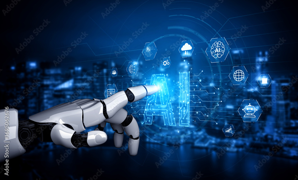 Poster ai brain processes big data with generative ai, llms, and machine learning to support business decis