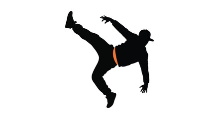 a dynamic silhouette of a breakdancer performing an aerial move