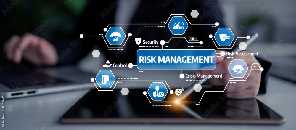 Poster Explore the essentials of risk management with digital tools and strategies. This visual representation showcases modern approaches in a corporate setting for effective assessment. Tessel