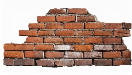 Obraz premium weathered brick wall with deteriorating sections isolated on white background