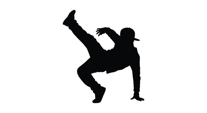 a dynamic silhouette of a breakdancer performing an intricate move