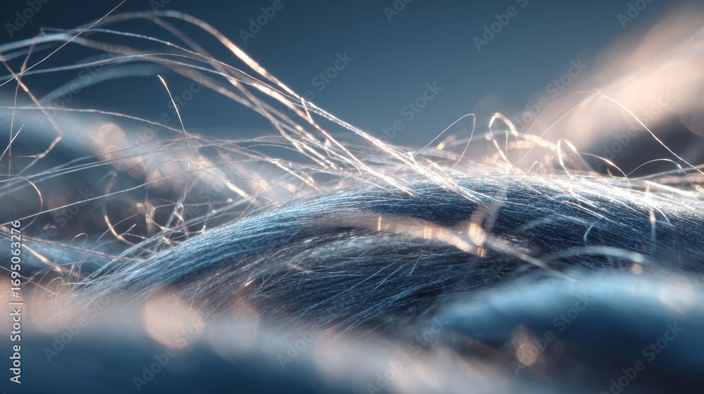 Poster closeup medium shot of a plasticfabric blend highlighting fine textile fibers intertwined with smoot