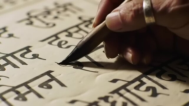 Hand writing Hindi calligraphy.