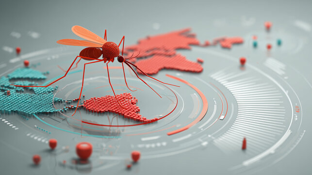 Mosquito Sitting on World Map Highlighting Global Spread of Infectious Disease
