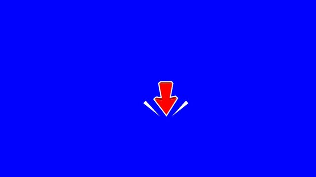 Dynamic red arrow pointing downwards on a vibrant blue background, symbolizing direction, decrease, or next step in a modern digital presentation or graphic.