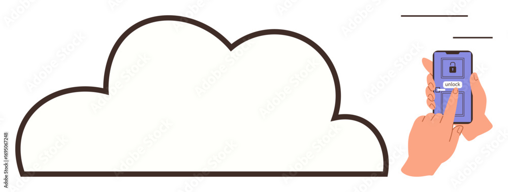 Aufkleber large cloud outline next to hands using a smartphone to unlock secure access to data. ideal for clou