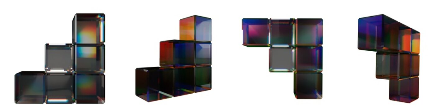 Glass cubes with diffused light effect on white background. Modern and abstract style, creating a bright visual effect.