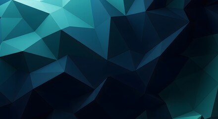Abstract polygonal background with dark blue and teal color gradient and sharp edges forming shapes