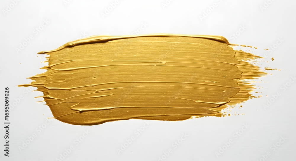 Poster a golden paint stroke on a white background showing texture and brush marks in a smooth and even lay