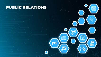 public relations icon concept: PR or media relations or marketing and publicity symbols. EPS 10