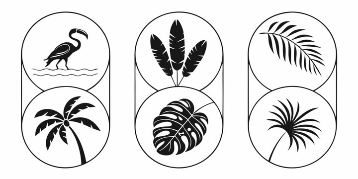 Tropical Icons Flamingo Palm Leaves Monstera.