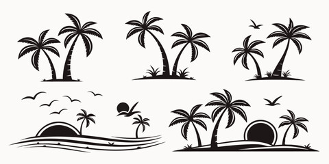 Tropical Palm Trees Silhouette Beach Scenes