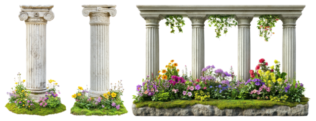 PNG Ancient columns adorned flowers, element set on transparent background