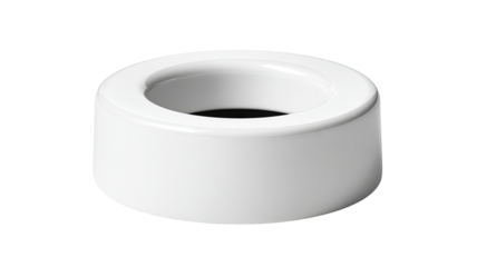 White plastic spacer ring on white background, industrial part