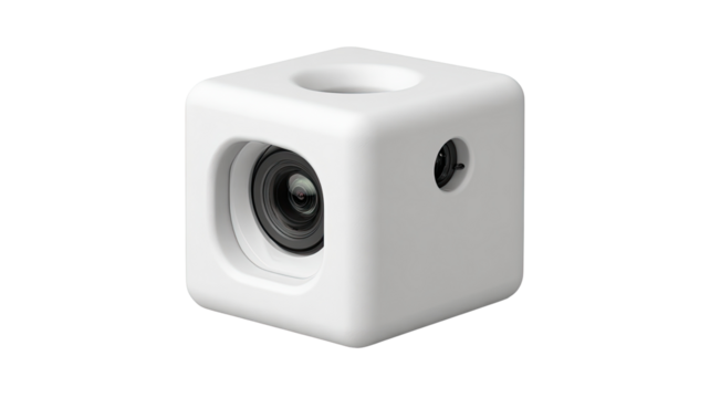 White cube camera lens studio background product shot
