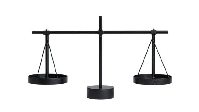 Dark metal balance scales, isolated