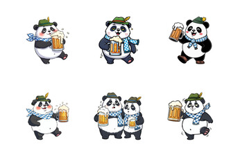 Vector Illustration Set of Panda for Oktoberfest. Oktoberfest Character Set.